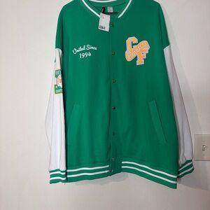 H&M Green Varsity Jacket with White Accents
